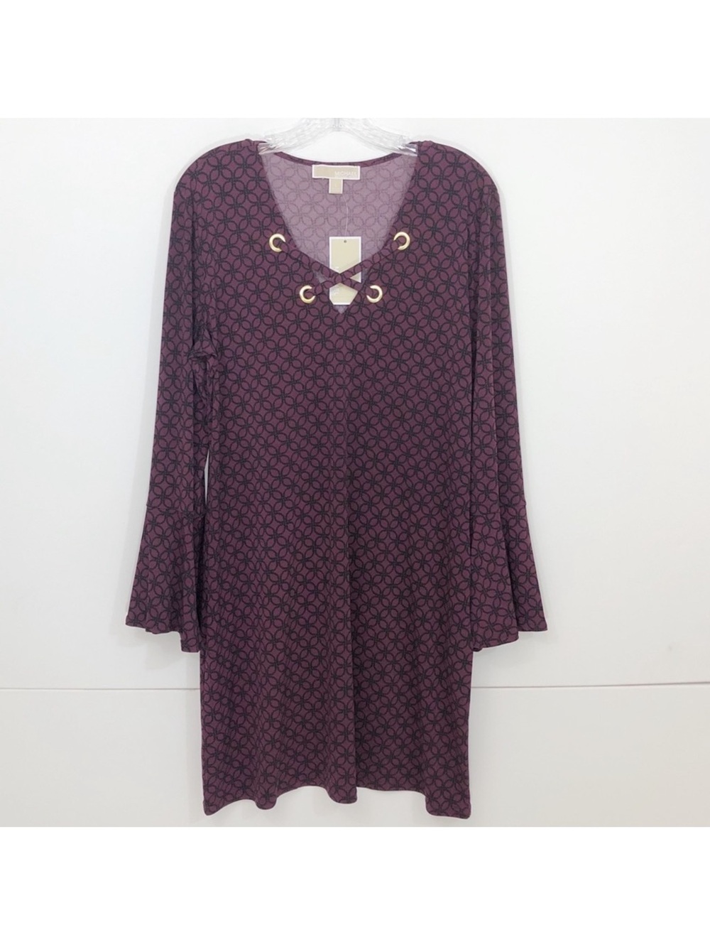Michael Kors Purple Lace-Up Long Sleeve Printed Dress - Size M